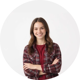 Emotional Resilience Confident teenage girl with long brown hair in a plaid shirt over a red top, smiling with arms crossed, representing resilience through the YES! Program