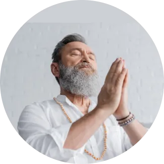 Rediscover abilities meditation Man meditating with hands in prayer position, embodying the theme of rediscovering abilities and inner healing